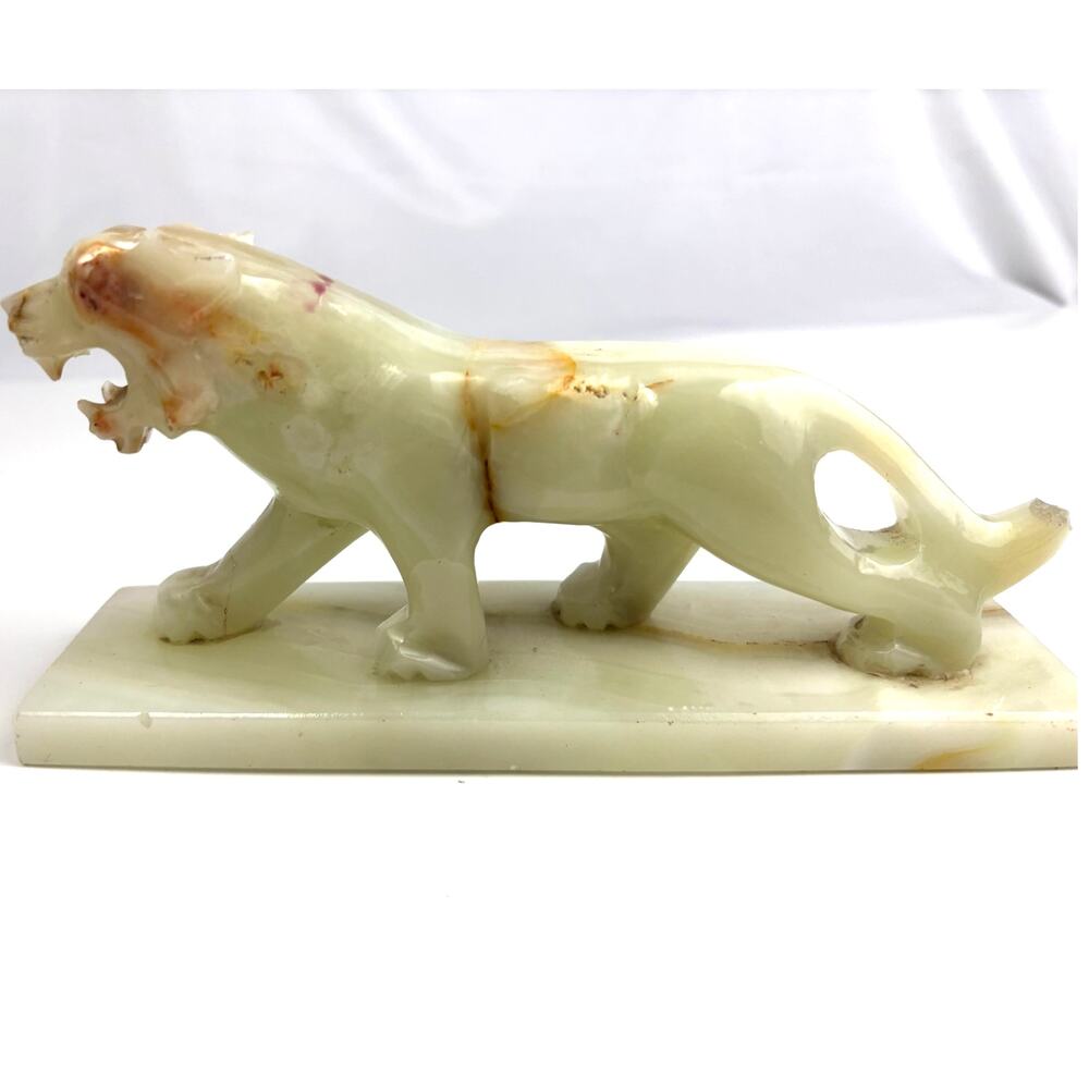 Vintage‎ Mexican Onyx Stone Tiger Sculpture Hand Carved Statue Heavy Decor